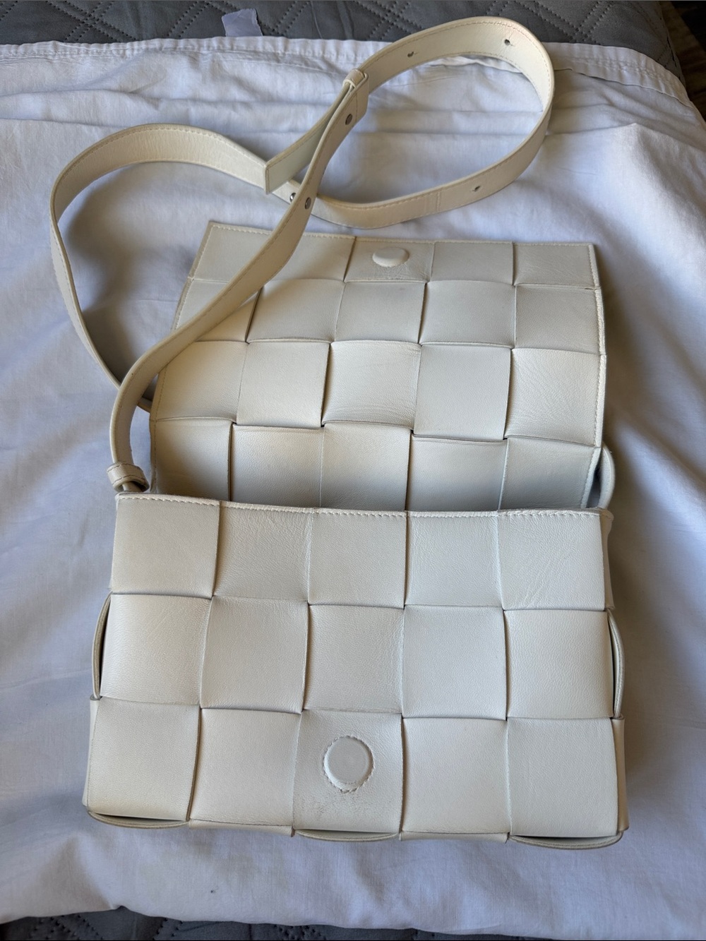 Bottega Veneta Cream Intrecciato Leather Crossbody